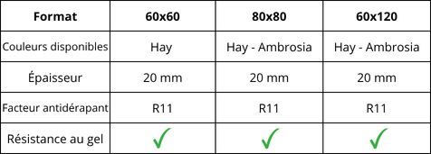 Caractéristiques techniques du carrelage d'extérieur Hay- Nyra